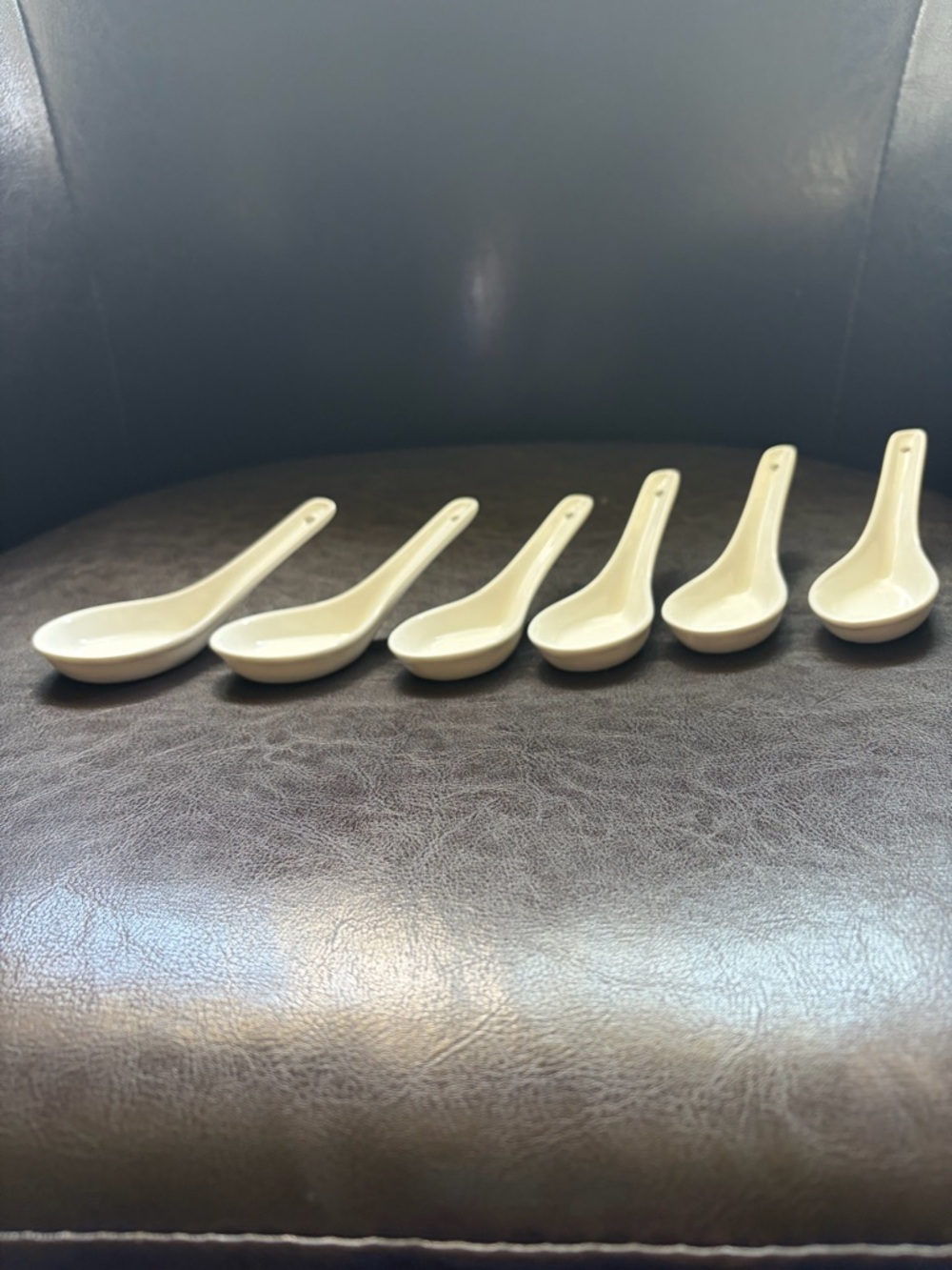 Crate&Barrel Cream Ceramic Asian Soup Spoons - Set of 6